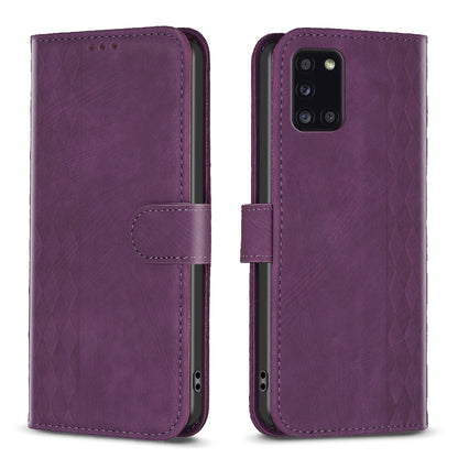Samsung Galaxy A31 Case - Embossed Plaid Leather Wallet Cover with Card Slots, Kickstand, and 360 degree Protection