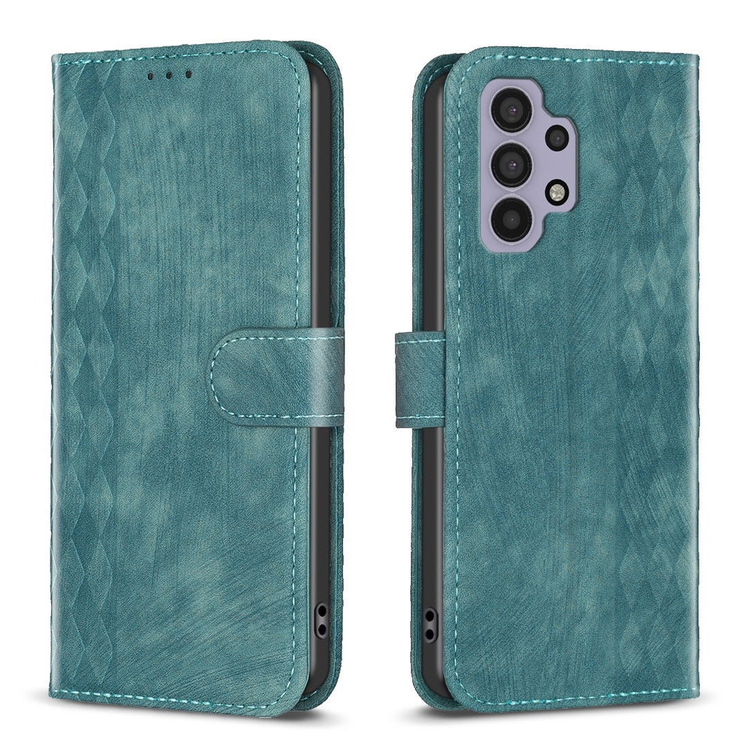 Samsung Galaxy A32 4G Case - Embossed Plaid Leather Wallet Cover with Card Slots, Kickstand, and 360 degree Protection