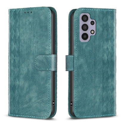 Samsung Galaxy A32 4G Case - Embossed Plaid Leather Wallet Cover with Card Slots, Kickstand, and 360 degree Protection