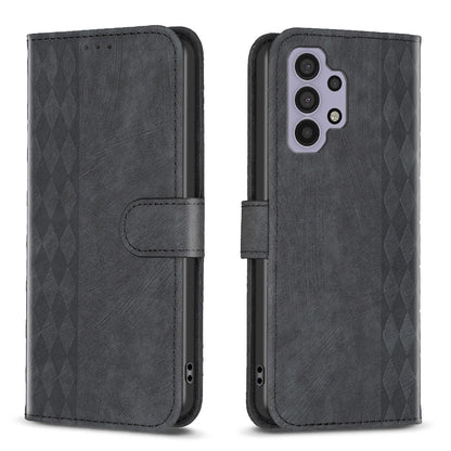 Samsung Galaxy A32 4G Case - Embossed Plaid Leather Wallet Cover with Card Slots, Kickstand, and 360 degree Protection
