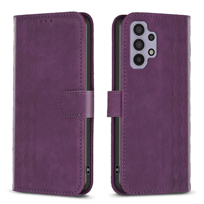 Samsung Galaxy A32 4G Case - Embossed Plaid Leather Wallet Cover with Card Slots, Kickstand, and 360 degree Protection