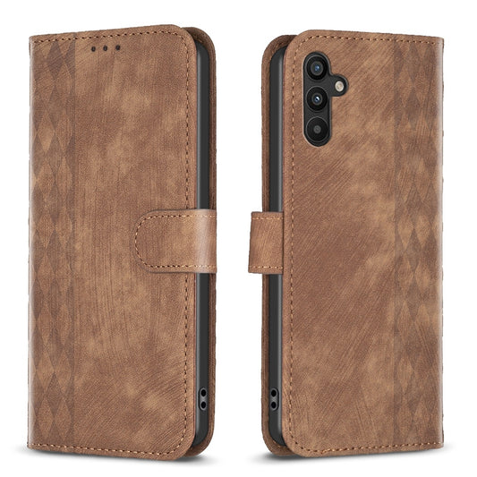 Samsung Galaxy A34 Case - Embossed Plaid Leather Wallet Cover with Card Slots, Kickstand, and 360 degree Protection