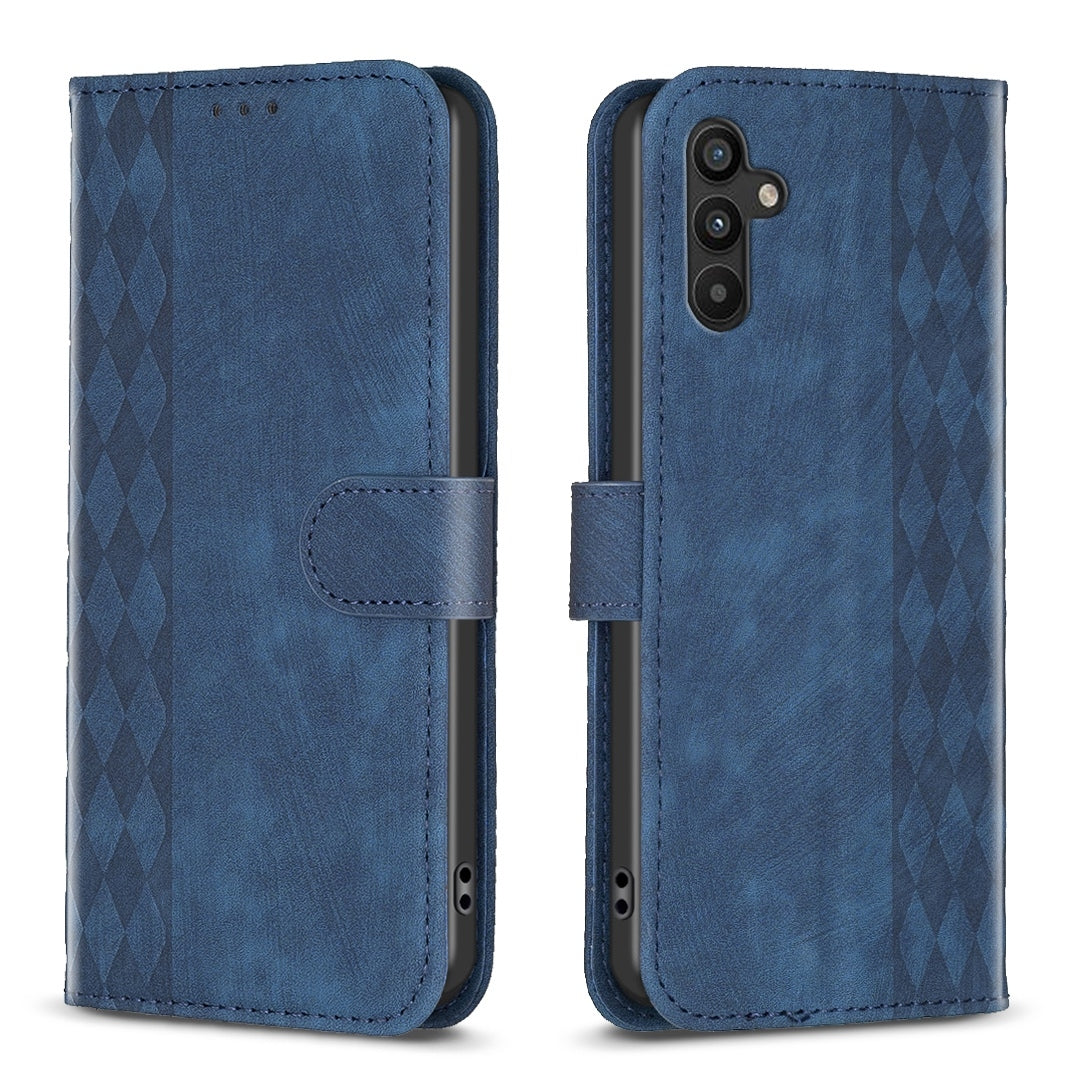 Samsung Galaxy A34 Case - Embossed Plaid Leather Wallet Cover with Card Slots, Kickstand, and 360 degree Protection