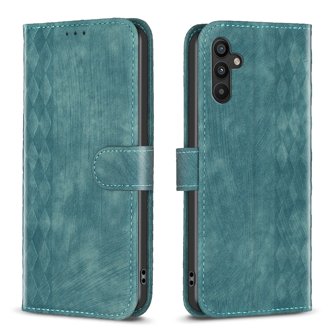 Samsung Galaxy A34 Case - Embossed Plaid Leather Wallet Cover with Card Slots, Kickstand, and 360 degree Protection