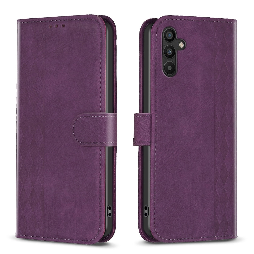 Samsung Galaxy A34 Case - Embossed Plaid Leather Wallet Cover with Card Slots, Kickstand, and 360 degree Protection