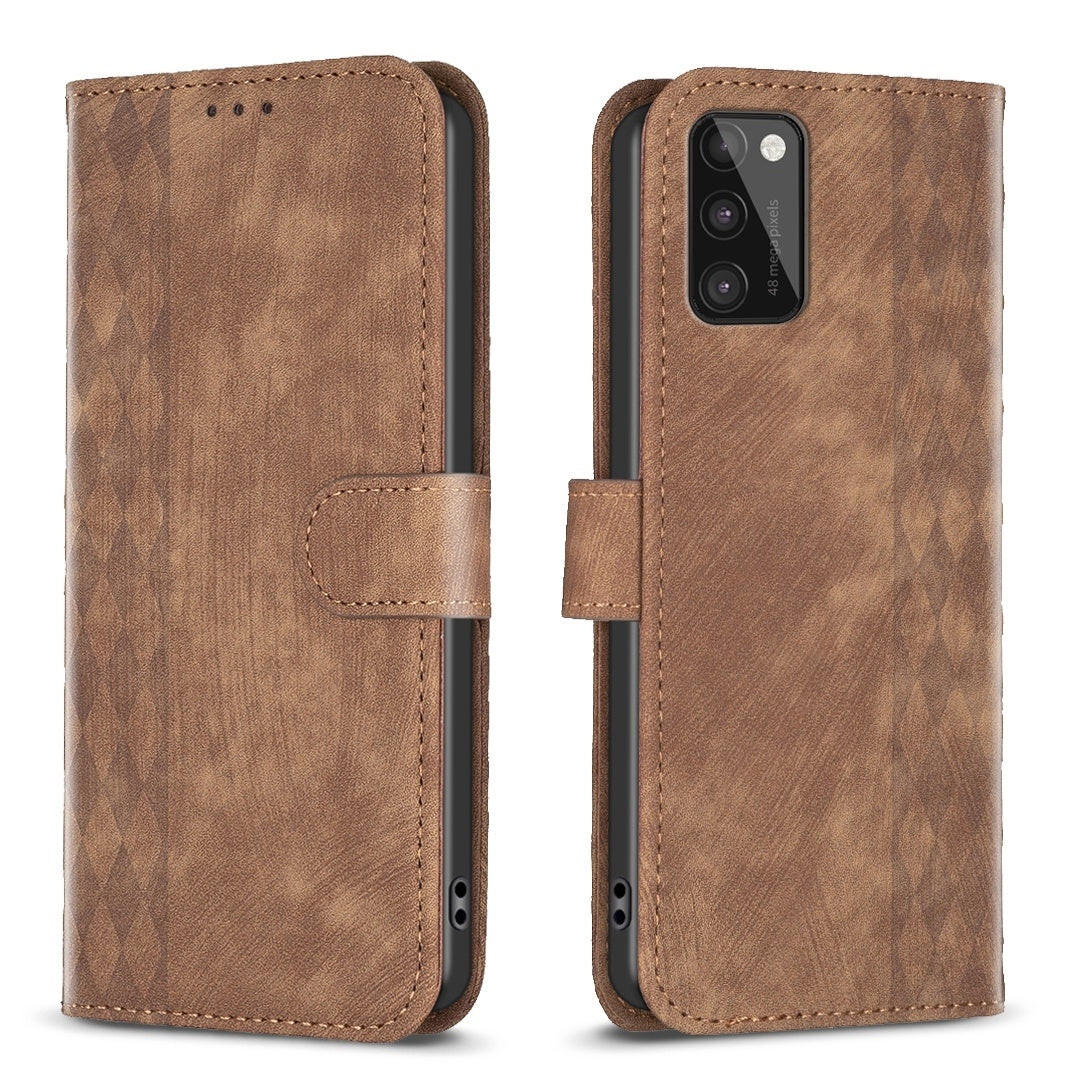 Samsung Galaxy A41 Case - Embossed Plaid Leather Wallet Cover with Card Slots, Kickstand, and 360 degree Protection