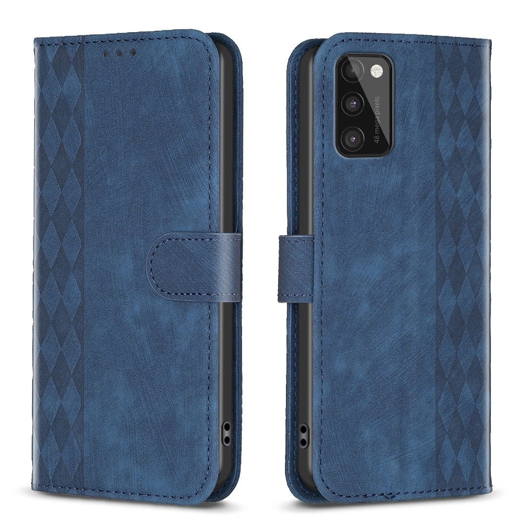 Samsung Galaxy A41 Case - Embossed Plaid Leather Wallet Cover with Card Slots, Kickstand, and 360 degree Protection