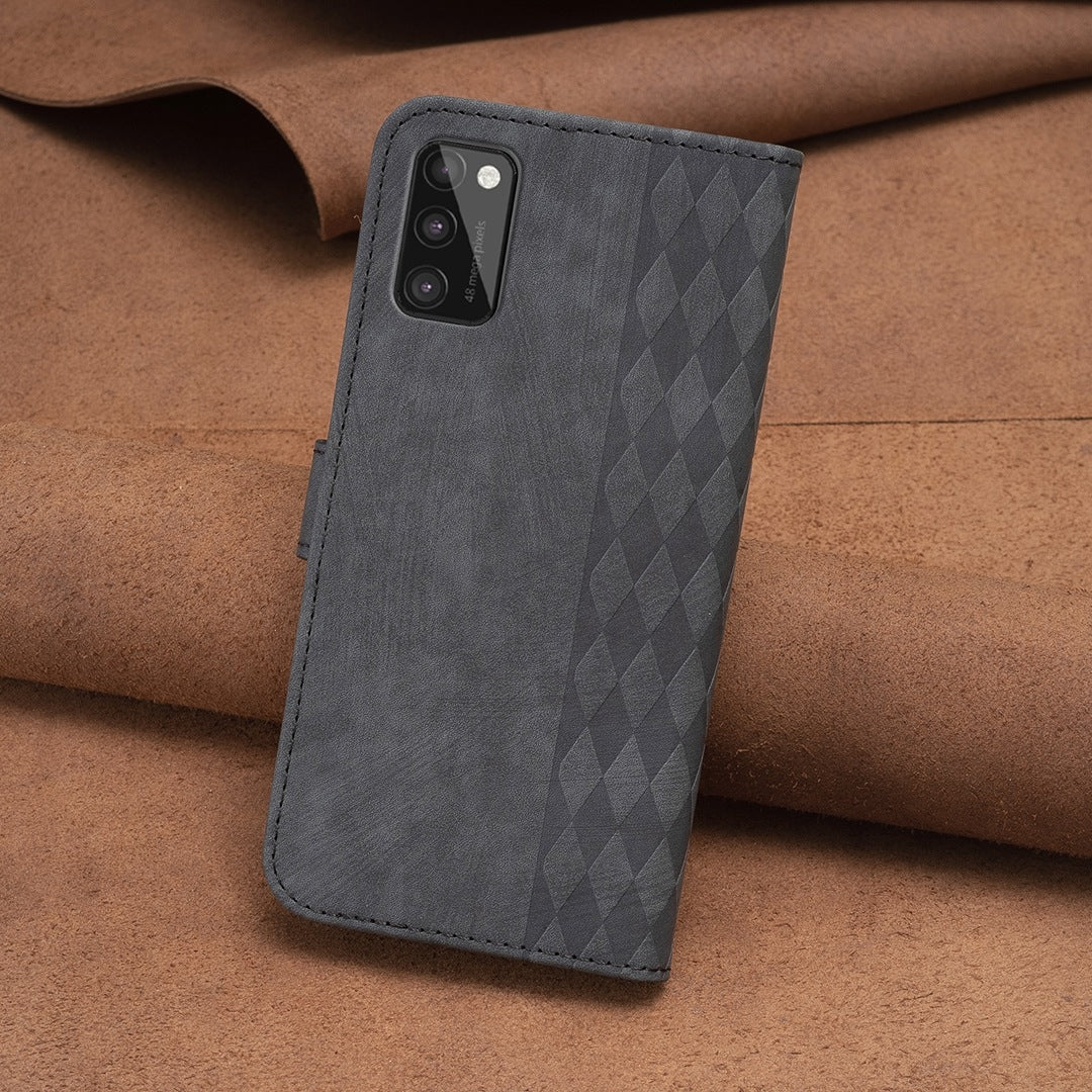 Samsung Galaxy A41 Case - Embossed Plaid Leather Wallet Cover with Card Slots, Kickstand, and 360 degree Protection