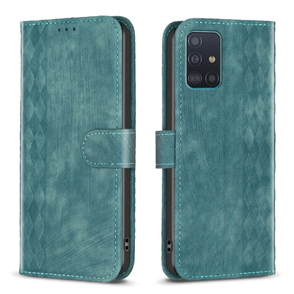 Samsung Galaxy A51 4G Case - Embossed Plaid Leather Wallet Cover with Card Slots, Kickstand, and 360 degree Protection