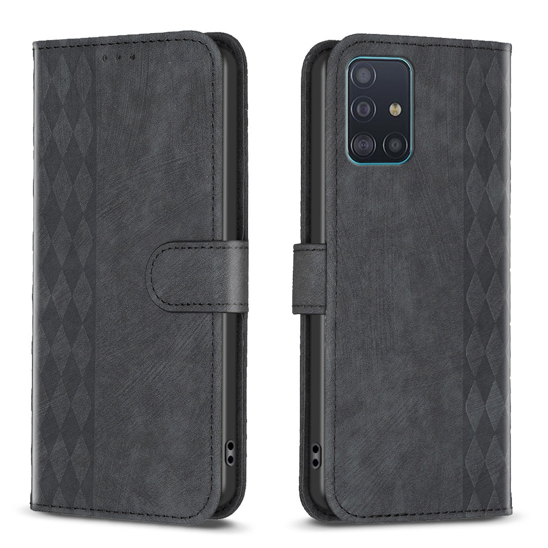 Samsung Galaxy A51 4G Case - Embossed Plaid Leather Wallet Cover with Card Slots, Kickstand, and 360 degree Protection