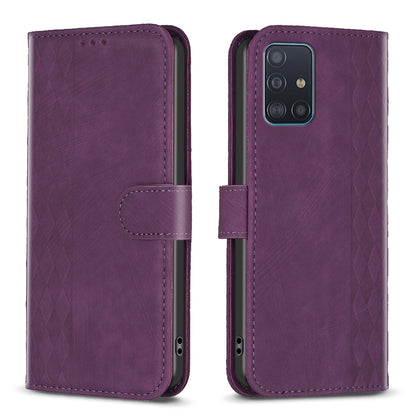 Samsung Galaxy A51 4G Case - Embossed Plaid Leather Wallet Cover with Card Slots, Kickstand, and 360 degree Protection