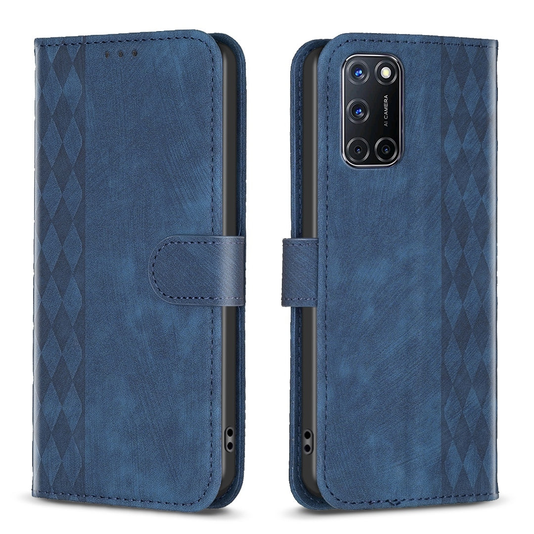 Samsung Galaxy A52 4G Case - Embossed Plaid Leather Wallet Cover with Card Slots, Kickstand, and 360 degree Protection