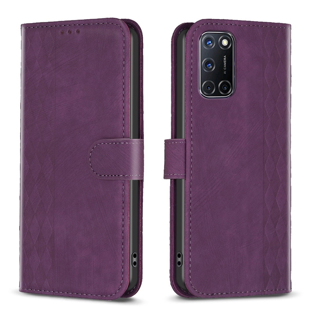 Samsung Galaxy A52 4G Case - Embossed Plaid Leather Wallet Cover with Card Slots, Kickstand, and 360 degree Protection