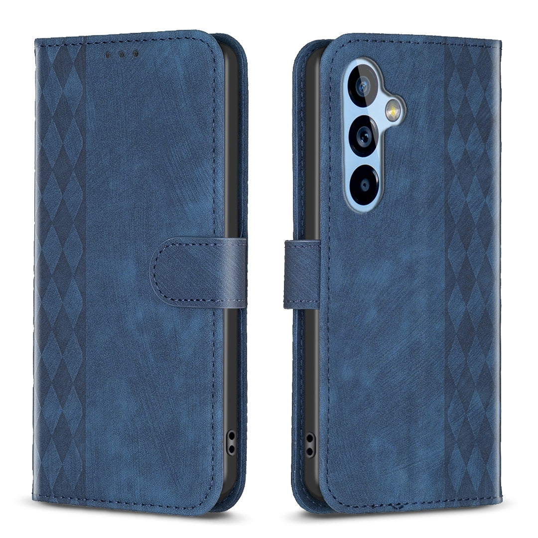 Samsung Galaxy A54 Case - Embossed Plaid Leather Wallet Cover with Card Slots, Kickstand, and 360 degree Protection