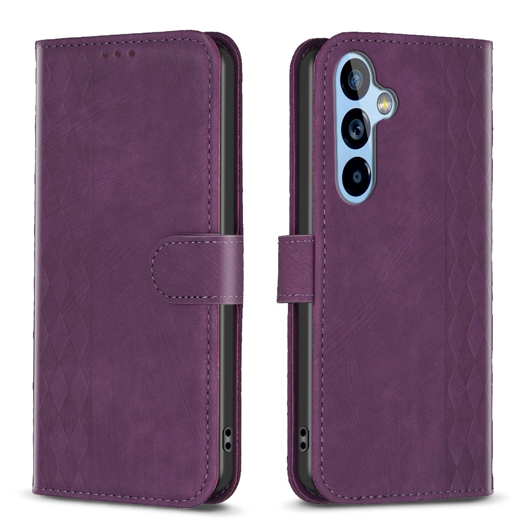 Samsung Galaxy A54 Case - Embossed Plaid Leather Wallet Cover with Card Slots, Kickstand, and 360 degree Protection