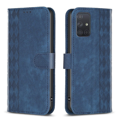 Samsung Galaxy A71 4G Case - Embossed Plaid Leather Wallet Cover with Card Slots, Kickstand, and 360 degree Protection