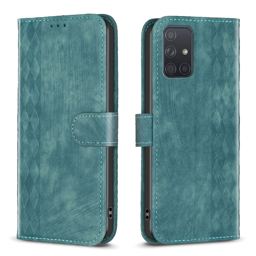 Samsung Galaxy A71 4G Case - Embossed Plaid Leather Wallet Cover with Card Slots, Kickstand, and 360 degree Protection