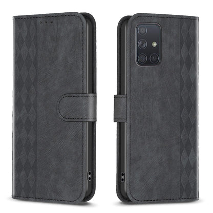 Samsung Galaxy A71 4G Case - Embossed Plaid Leather Wallet Cover with Card Slots, Kickstand, and 360 degree Protection