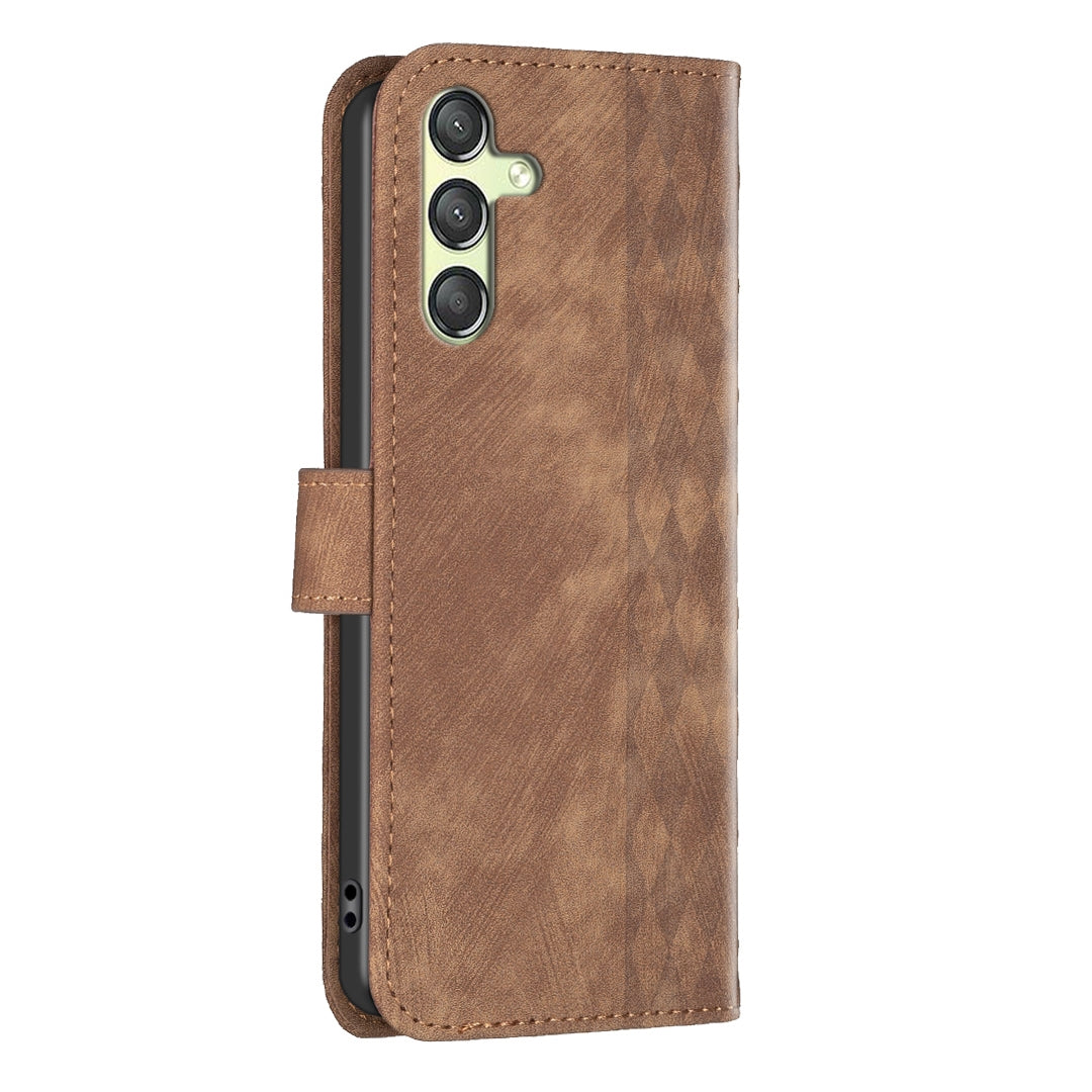 Samsung Galaxy A25 5G Case - Embossed Plaid Leather Wallet Cover with Card Slots, Kickstand, and 360 degree Protection
