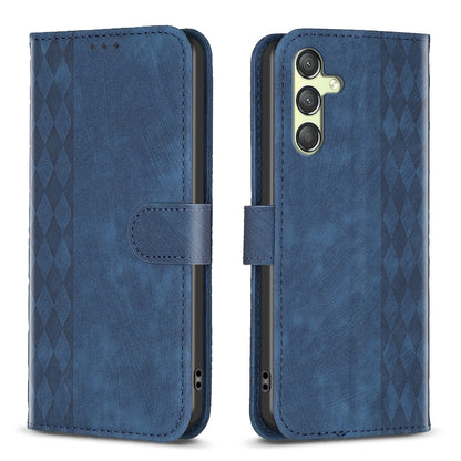 Samsung Galaxy A25 5G Case - Embossed Plaid Leather Wallet Cover with Card Slots, Kickstand, and 360 degree Protection