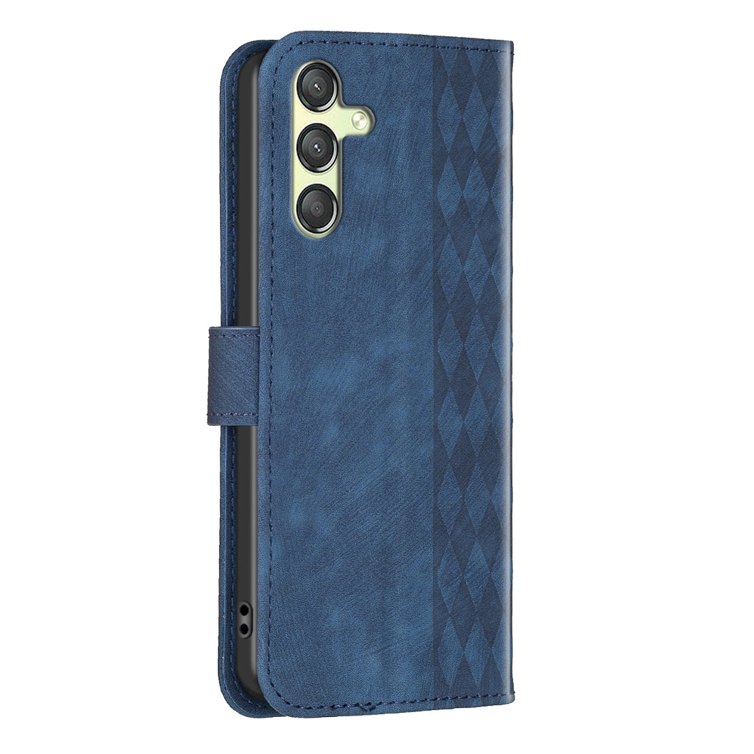 Samsung Galaxy A25 5G Case - Embossed Plaid Leather Wallet Cover with Card Slots, Kickstand, and 360 degree Protection