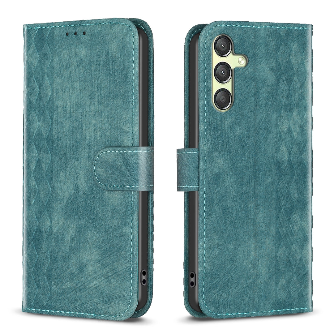 Samsung Galaxy A25 5G Case - Embossed Plaid Leather Wallet Cover with Card Slots, Kickstand, and 360 degree Protection