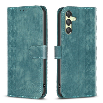 Samsung Galaxy A25 5G Case - Embossed Plaid Leather Wallet Cover with Card Slots, Kickstand, and 360 degree Protection