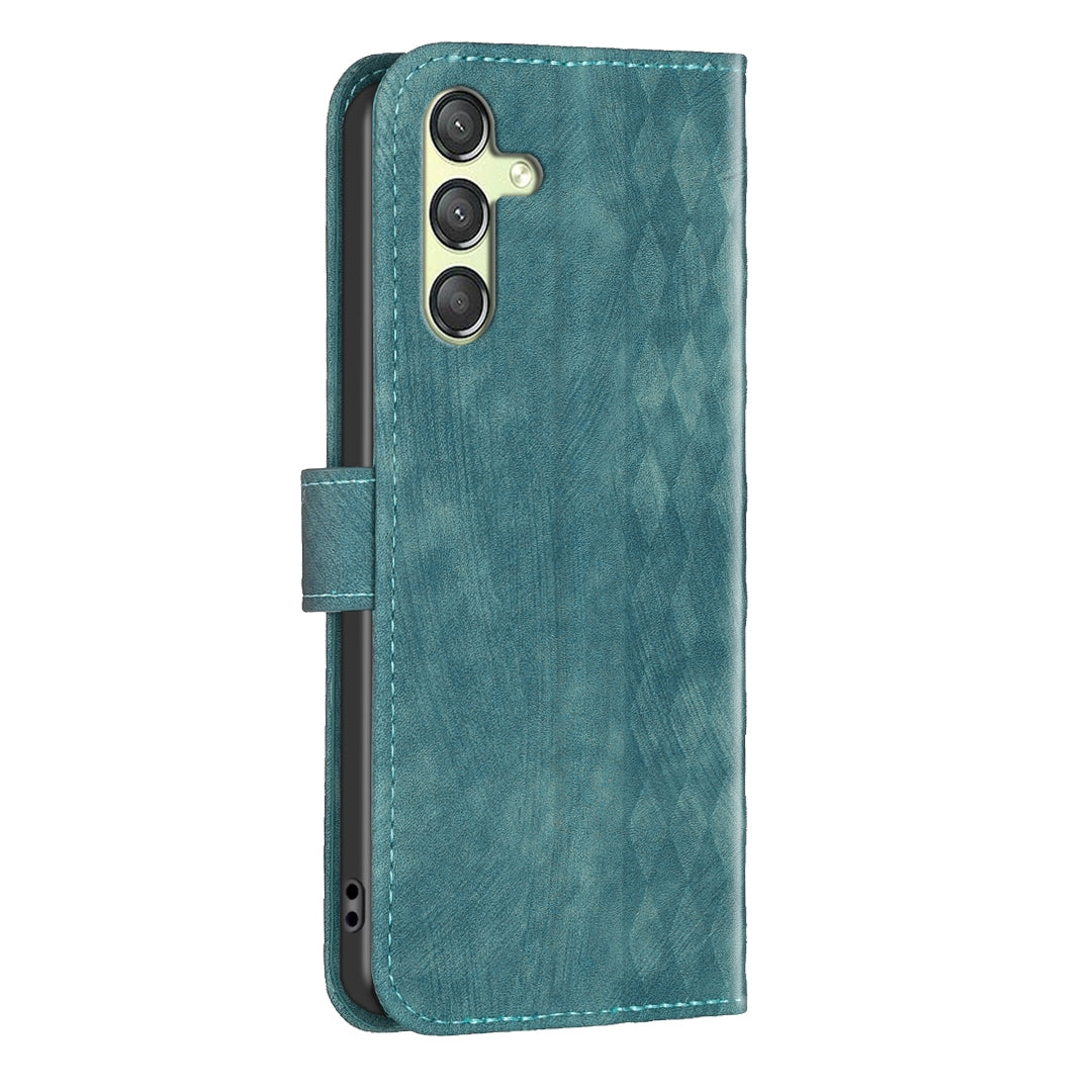 Samsung Galaxy A25 5G Case - Embossed Plaid Leather Wallet Cover with Card Slots, Kickstand, and 360 degree Protection