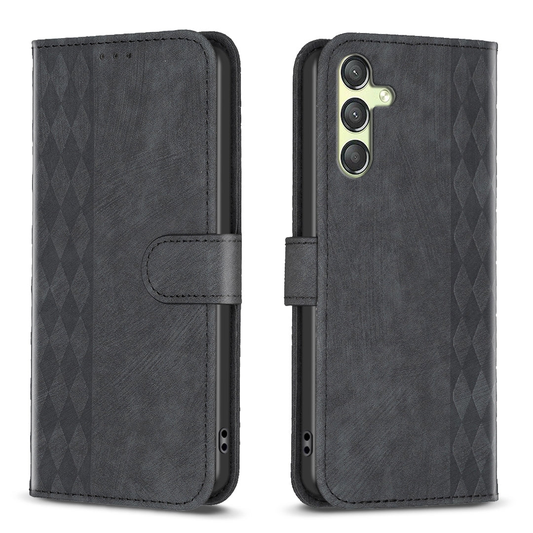 Samsung Galaxy A25 5G Case - Embossed Plaid Leather Wallet Cover with Card Slots, Kickstand, and 360 degree Protection