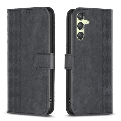 Samsung Galaxy A25 5G Case - Embossed Plaid Leather Wallet Cover with Card Slots, Kickstand, and 360 degree Protection