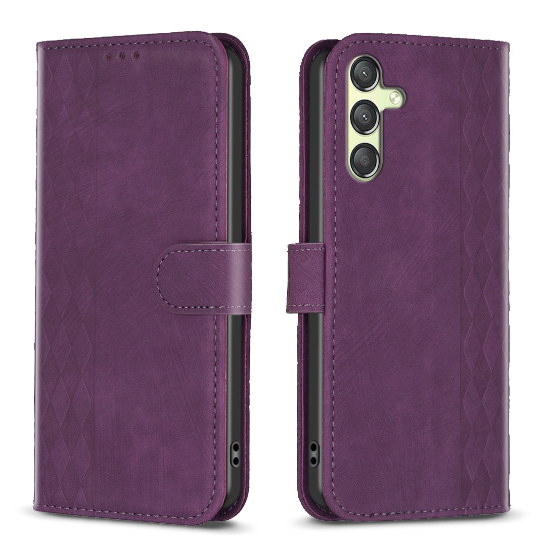 Samsung Galaxy A25 5G Case - Embossed Plaid Leather Wallet Cover with Card Slots, Kickstand, and 360 degree Protection