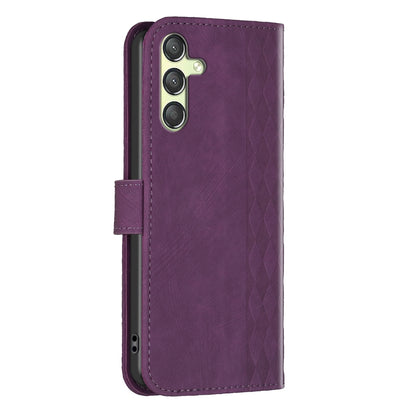 Samsung Galaxy A25 5G Case - Embossed Plaid Leather Wallet Cover with Card Slots, Kickstand, and 360 degree Protection