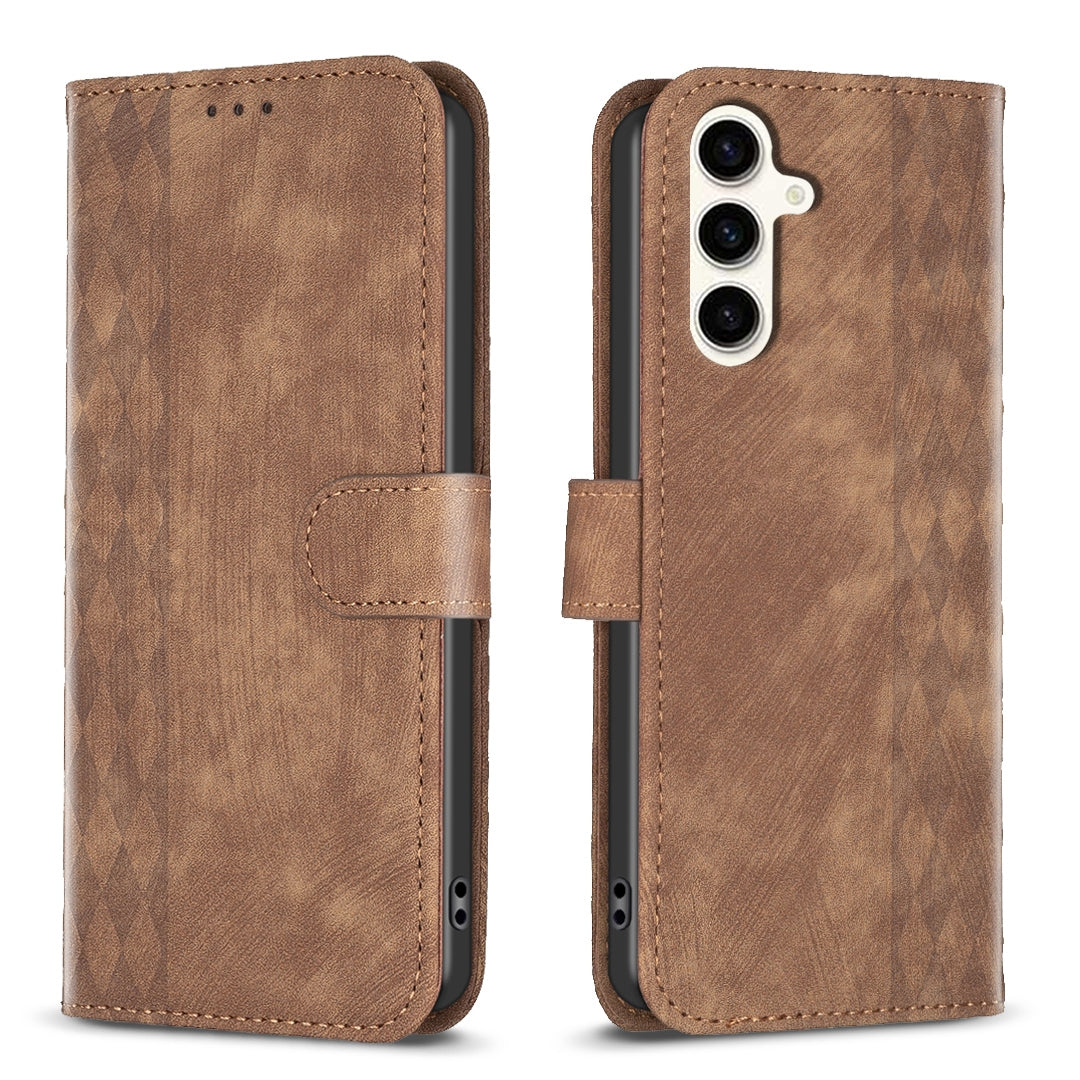 Samsung Galaxy S23 FE 5G Case - Embossed Plaid Leather Wallet Cover with Card Slots, Kickstand, and 360 degree Protection