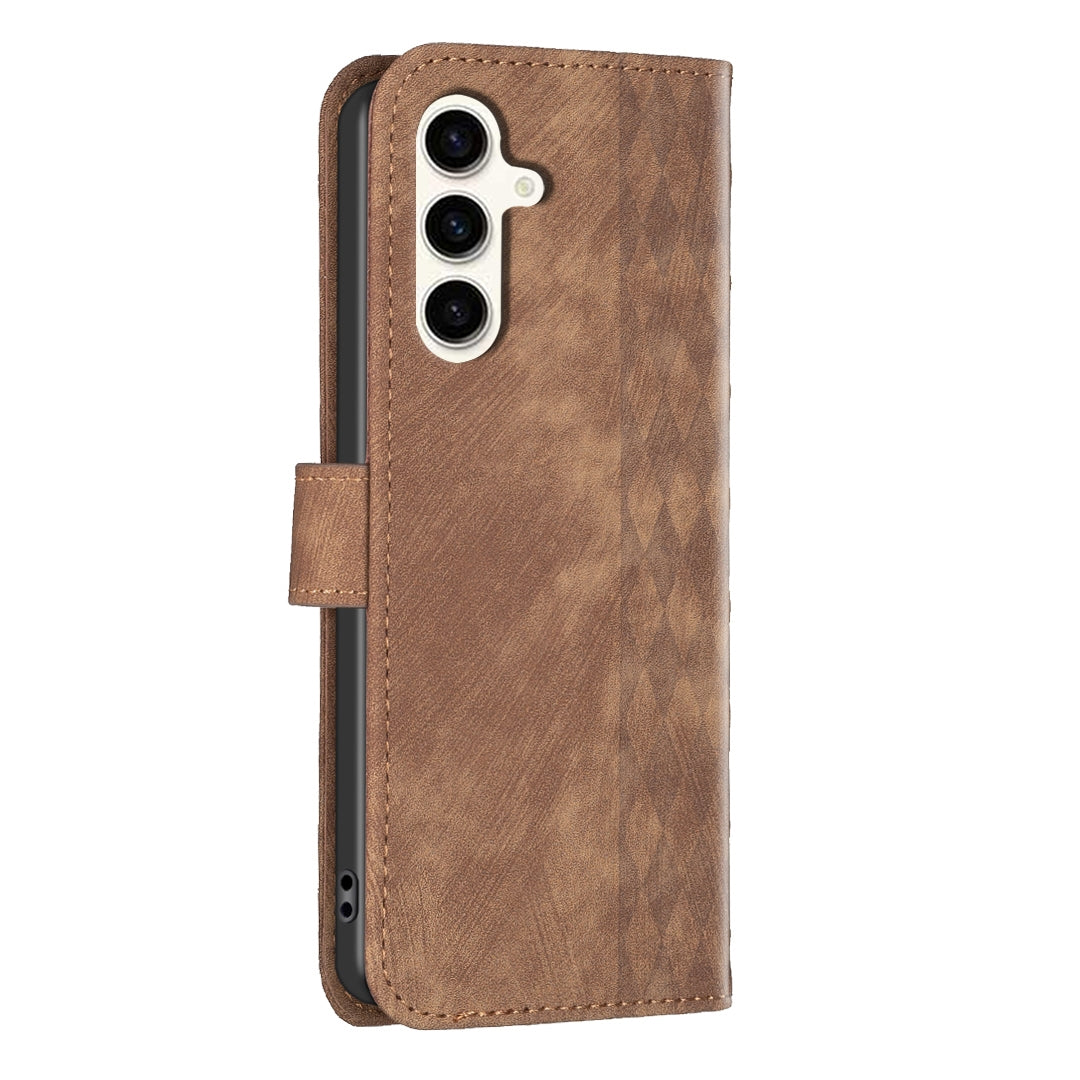 Samsung Galaxy S23 FE 5G Case - Embossed Plaid Leather Wallet Cover with Card Slots, Kickstand, and 360 degree Protection