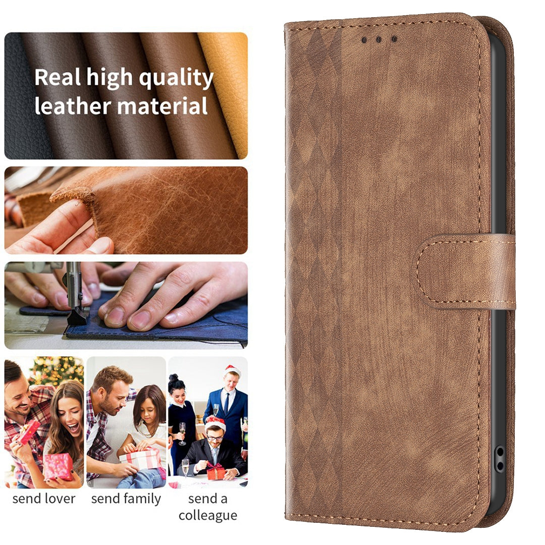 Samsung Galaxy S23 FE 5G Case - Embossed Plaid Leather Wallet Cover with Card Slots, Kickstand, and 360 degree Protection