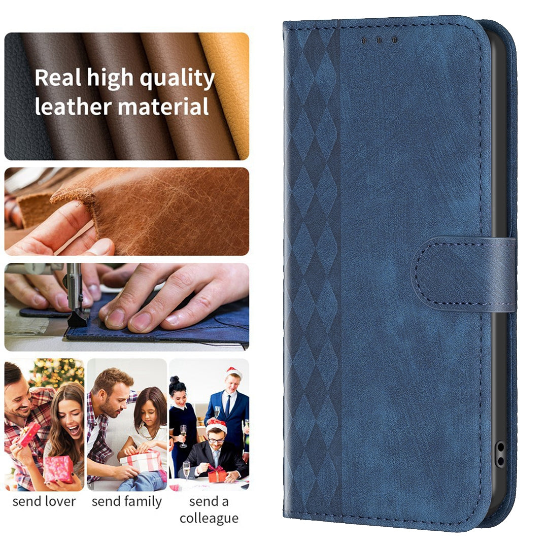 Samsung Galaxy S23 FE 5G Case - Embossed Plaid Leather Wallet Cover with Card Slots, Kickstand, and 360 degree Protection