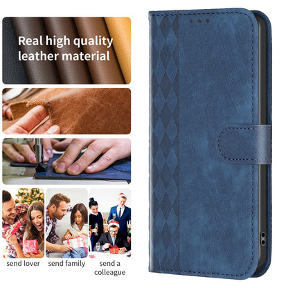 Samsung Galaxy S23 FE 5G Case - Embossed Plaid Leather Wallet Cover with Card Slots, Kickstand, and 360 degree Protection