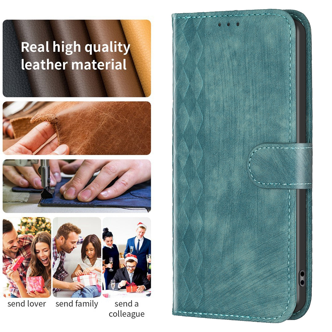 Samsung Galaxy S23 FE 5G Case - Embossed Plaid Leather Wallet Cover with Card Slots, Kickstand, and 360 degree Protection