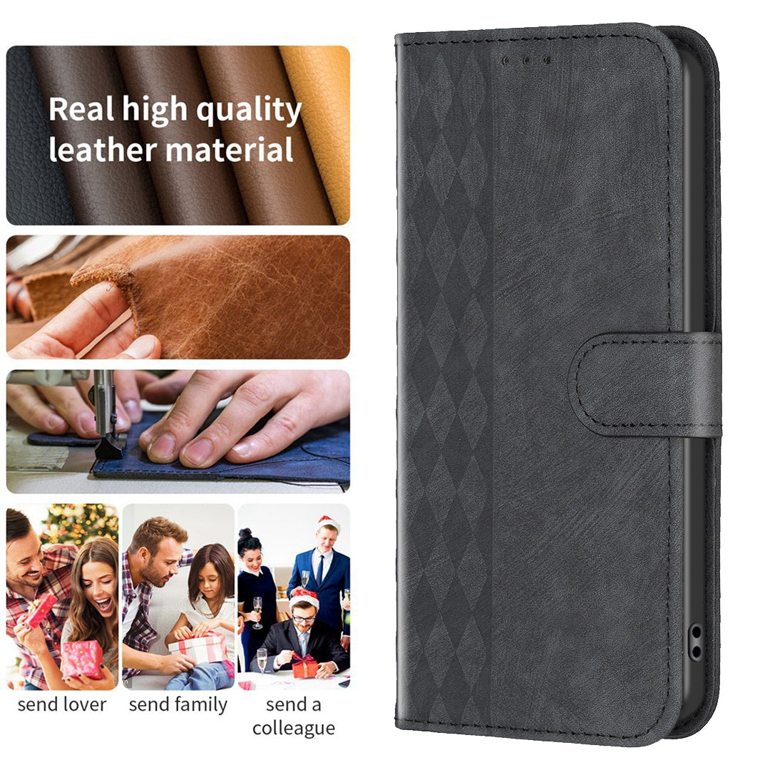 Samsung Galaxy S23 FE 5G Case - Embossed Plaid Leather Wallet Cover with Card Slots, Kickstand, and 360 degree Protection