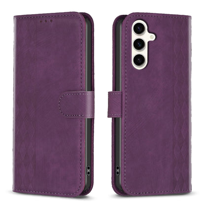 Samsung Galaxy S23 FE 5G Case - Embossed Plaid Leather Wallet Cover with Card Slots, Kickstand, and 360 degree Protection