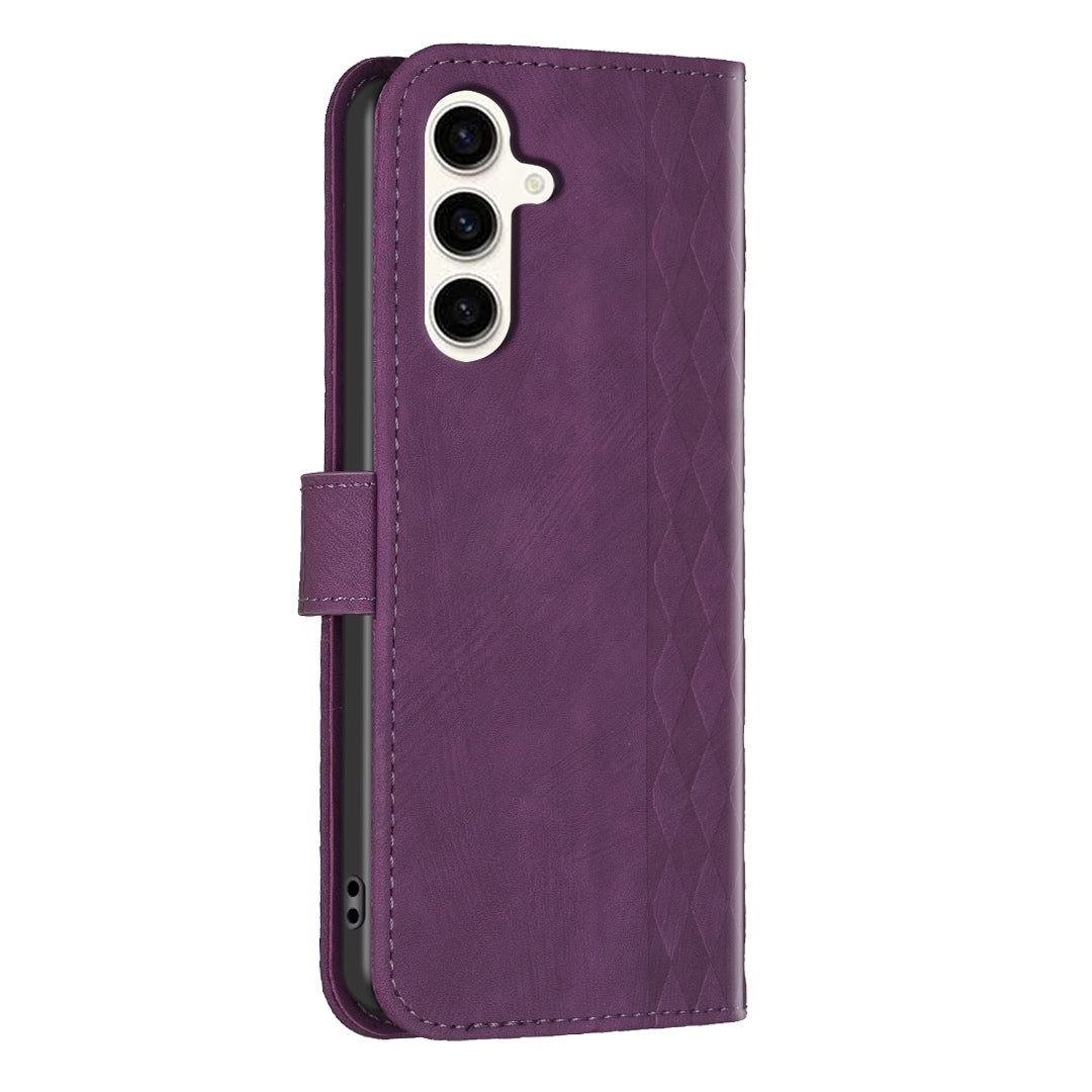 Samsung Galaxy S23 FE 5G Case - Embossed Plaid Leather Wallet Cover with Card Slots, Kickstand, and 360 degree Protection