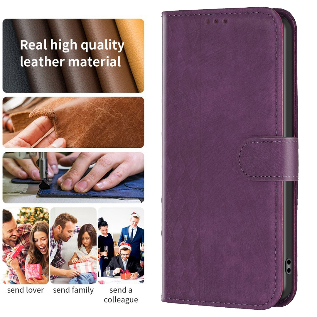 Samsung Galaxy S23 FE 5G Case - Embossed Plaid Leather Wallet Cover with Card Slots, Kickstand, and 360 degree Protection