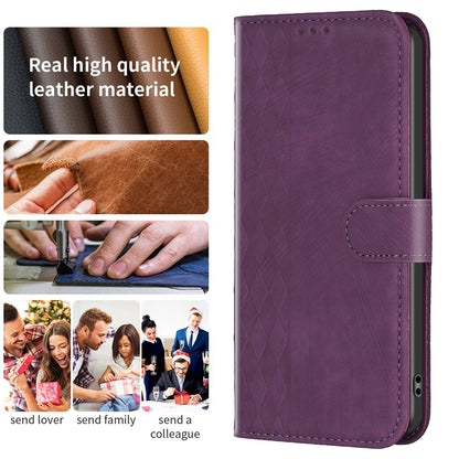 Samsung Galaxy S23 FE 5G Case - Embossed Plaid Leather Wallet Cover with Card Slots, Kickstand, and 360 degree Protection