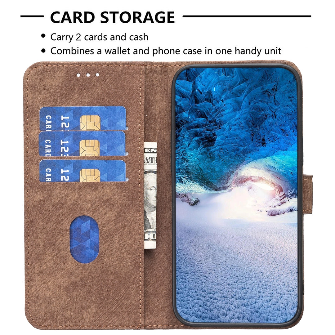 Samsung Galaxy A15 Case - Embossed Plaid Leather Wallet Cover with Card Slots, Kickstand, and 360 degree Protection