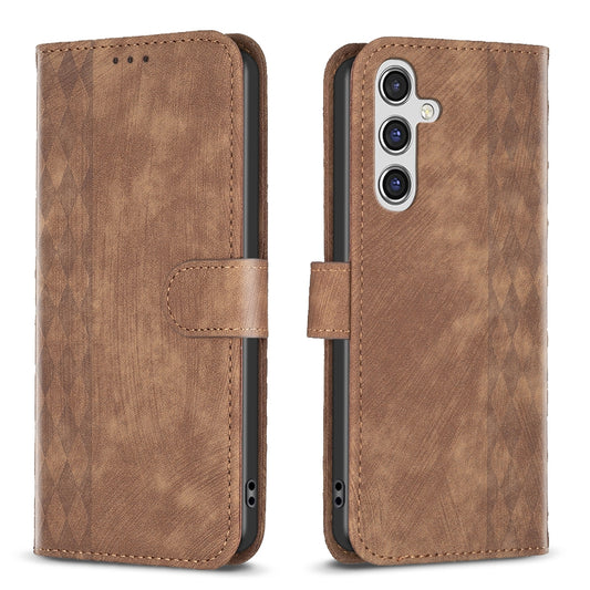 Samsung Galaxy A15 Case - Embossed Plaid Leather Wallet Cover with Card Slots, Kickstand, and 360 degree Protection