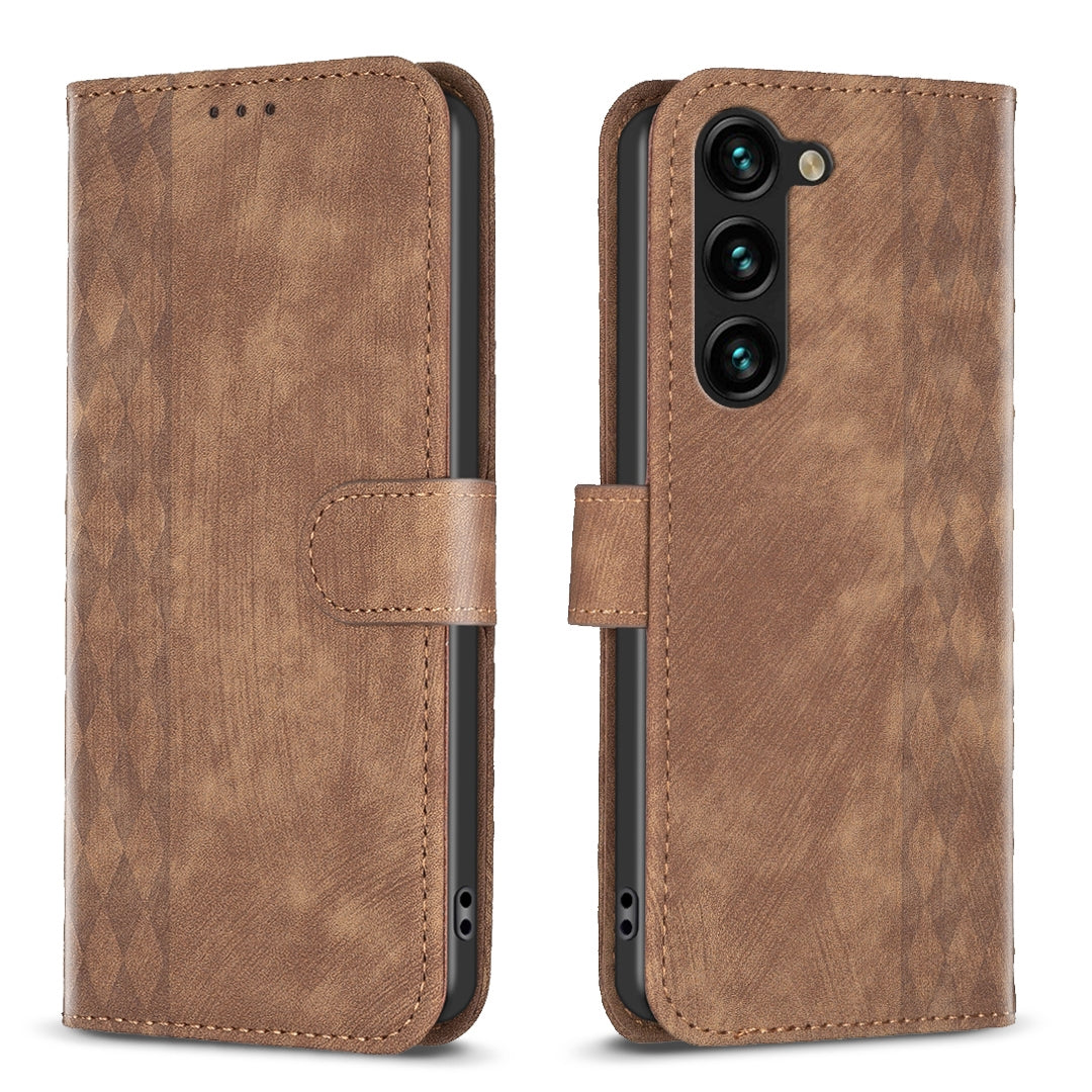 Samsung Galaxy S24+ 5G Case - Embossed Plaid Leather Wallet Cover with Card Slots, Kickstand, and 360 degree Protection