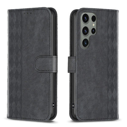 Samsung Galaxy S24 Ultra 5G Case - Embossed Plaid Leather Wallet Cover with Card Slots, Kickstand, and 360 degree Protection