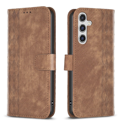 Samsung Galaxy A35 Case - Embossed Plaid Leather Wallet Cover with Card Slots, Kickstand, and 360 degree Protection