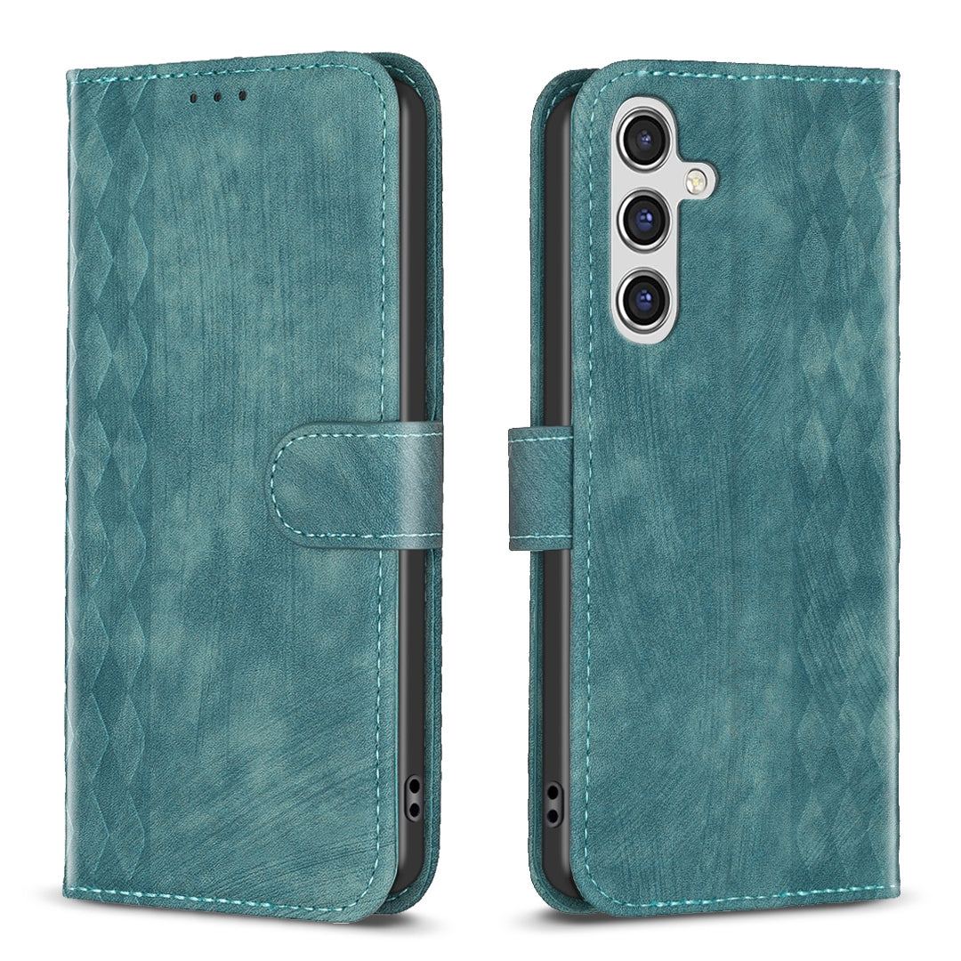 Samsung Galaxy A35 Case - Embossed Plaid Leather Wallet Cover with Card Slots, Kickstand, and 360 degree Protection