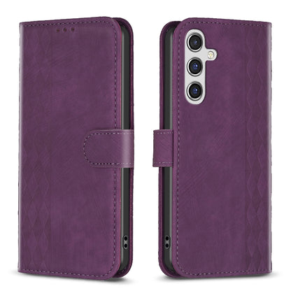 Samsung Galaxy A35 Case - Embossed Plaid Leather Wallet Cover with Card Slots, Kickstand, and 360 degree Protection